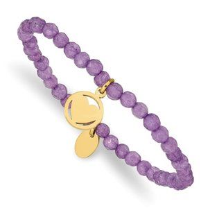 Stainless Steel Yellow IP-plated Heart 4mm Light Purple Jade Stretch Bracelet